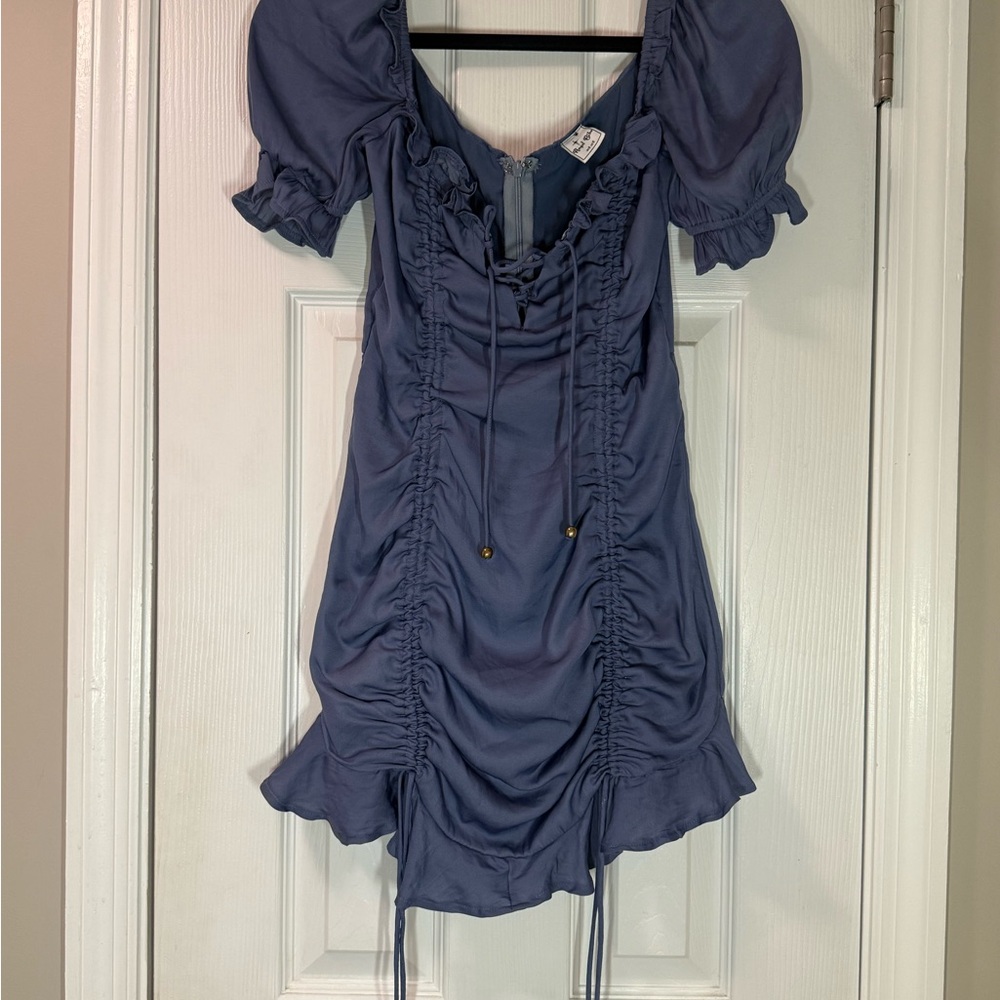 Angel Biba Blue Ruched Mini Dress